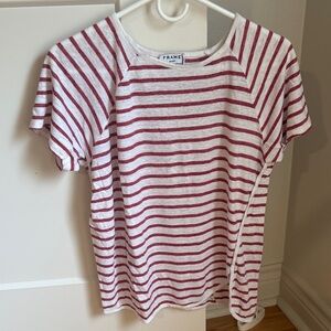 Frame Denim Linen White and Red Striped Tee